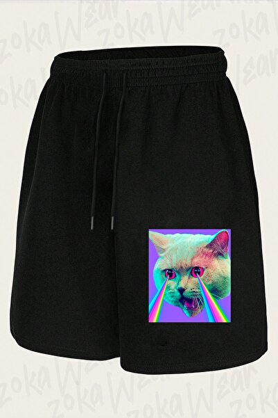 ZOKAWEAR Unisex Cyber Cat Design Printed Shorts