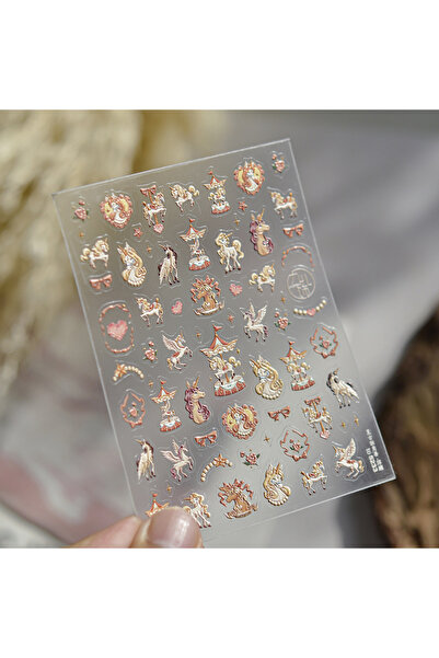 Choice13 NAILFYOU TO5233 Retro Unicorn Rabbit Bunny Flower Star Merry-go-roun...