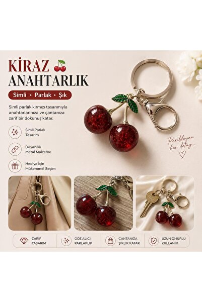 buysell SİMLİ Kiraz Anahtarlık Kadın Parıldayan Kiraz Çanta Charm GOLD Anahta...