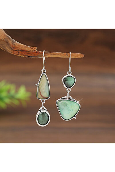 Choice WG0033-1 Vintage Silver Color Geometric Irregular Shape Inlaid with Gr...