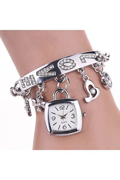Choice Silver Women Watches with Letters Rhinestone Inlaid Chain Bracelet Flo...