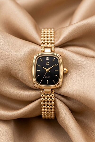 İnogge Seino Women's Gold Color Metal Band Black Dial Stone Detailed Vintage ...
