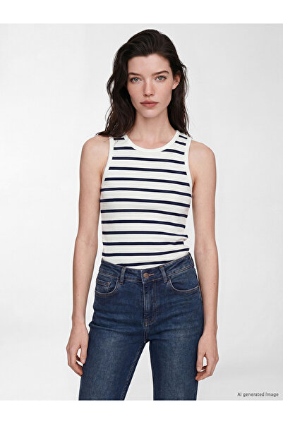 LC Waikiki Navy Blue Crew Neck Striped Women's Undershirt