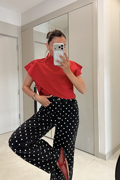 Gizem Ecemiş Verona Kırmızı Dik Yaka Poplin Gömlek