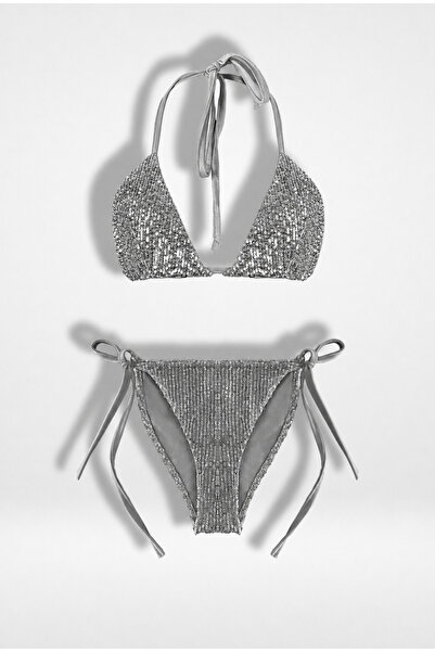 Muu&Lorg Gümüş Pul Payet Bikini Takımı