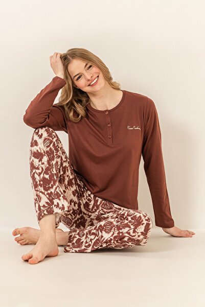 Pierre Cardin Women's Brown Long Sleeve Pajama Set Pc9264-S-V1