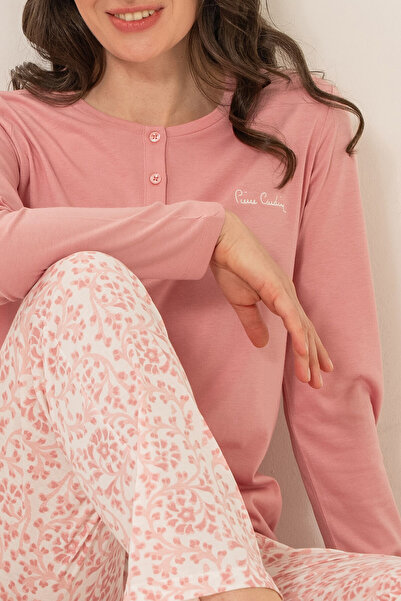 Pierre Cardin Women's Pink Buttoned Collar Long Sleeve Pajama Set Pc9270-S-V2