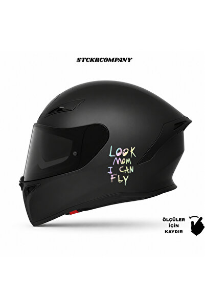 STCKRCO Look Mom I Can Fly Kask Stickerı – Kask Yan Taraf Premium Yazı Sticke...