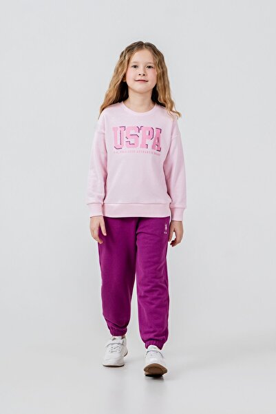 U.S. Polo Assn. طقم بدلة رياضية وردية اللون بأكمام طويلة مطبوعة للفتيات US270...
