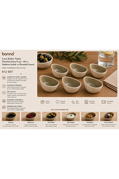 Bonnami Bonna 6-Piece Porcelain Coffee Vanta Sauce Bowl and Dip Bowl Set - 8 ...