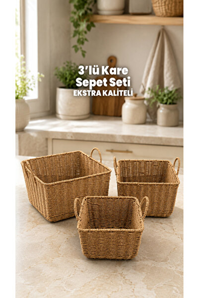 Destpak 3-Piece Wicker Basket Set - Decorative Rattan Steel Wicker Organizer ...