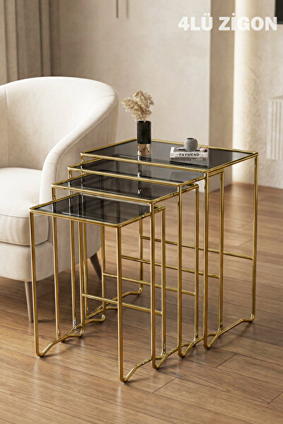 FAYMEND VISION 4lü Zigon Sehpa GOLD - FÜME