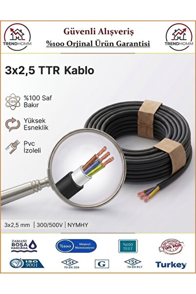 ÖZNUR 3x2,5 TTR Elektrik Kablosu - El Aletleri Uzatma Kablosu - Siyah - %100 ...