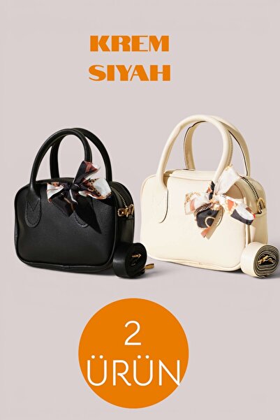 Morlex Black Cream 2-Item Mini Hand & Shoulder Bag – Faux Leather with Scarf ...