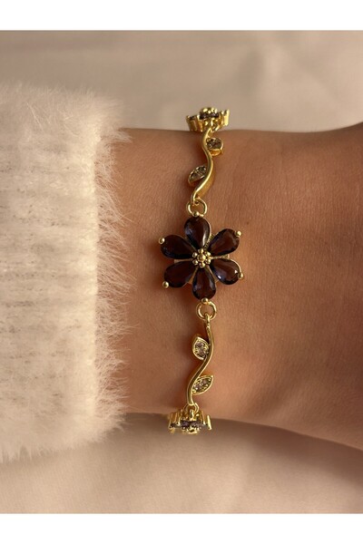 Nilly Jewelry Zirkon Taşlı Mor Çiçek Bileklik