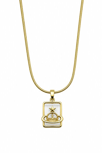 Jack Ferrero Yellow Color Planet and Star Figured Rectangular Steel Necklace