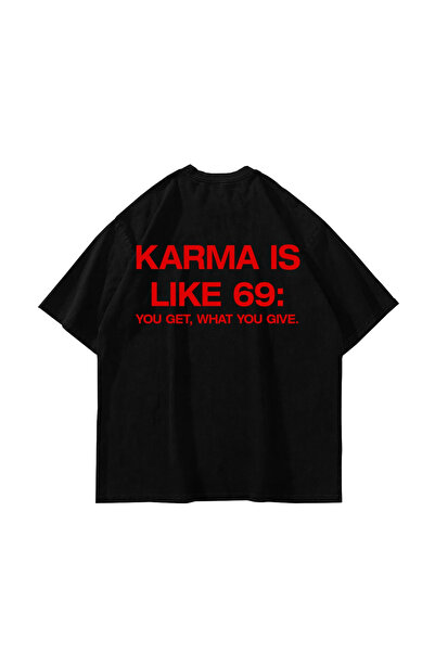 Sekizbiraltı Karma Is Like 69 Back Printed Black Oversize Tshirt