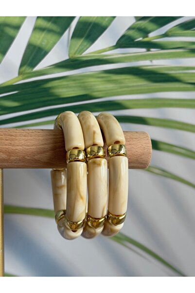 Generic Brand Gold Detailed Cream Marble Patterned Resin Bracelet Set of 3 – ...