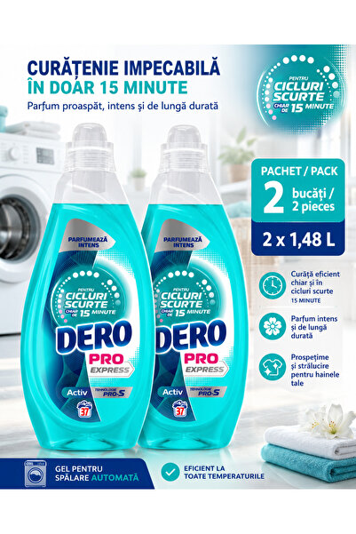 Dero Set 2 x Detergent gel pentru spalare automata Pro Express Activ 1,48 litri