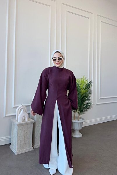 Kübra Aydıns Yırtmaç Detaylı Tunik-Bordo