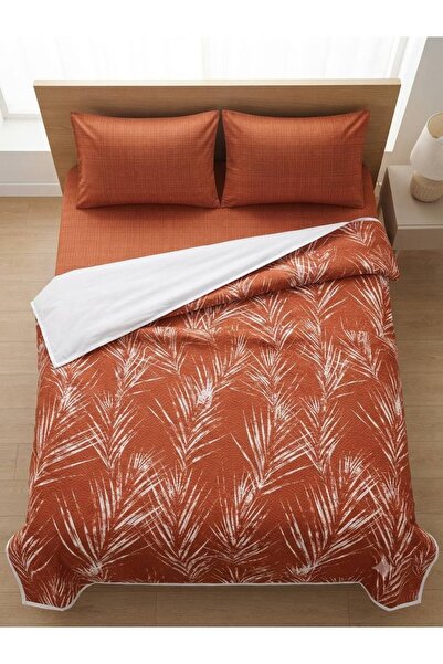 ŞENER HOME Set de lenjerie de pat dublă cu elastic, cu model de palmieri trop...