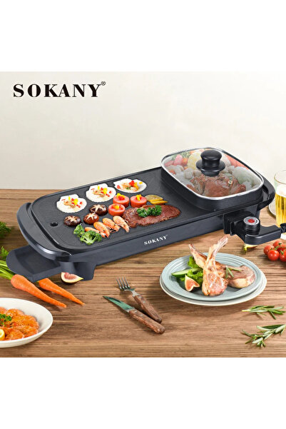 SOKANY 2-in-1 Electric Grill & Hot Pot Combo | 1350W Non-Stick Multi-Function...