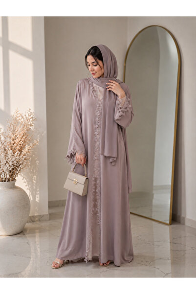 Passion by rahi Ash pink Lace detailed Abaya&Hijab