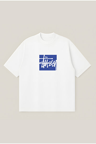 Moon Dancer Stussy Blue Printed Oversize Boxy Cut Unisex 100% Cotton Printed ...