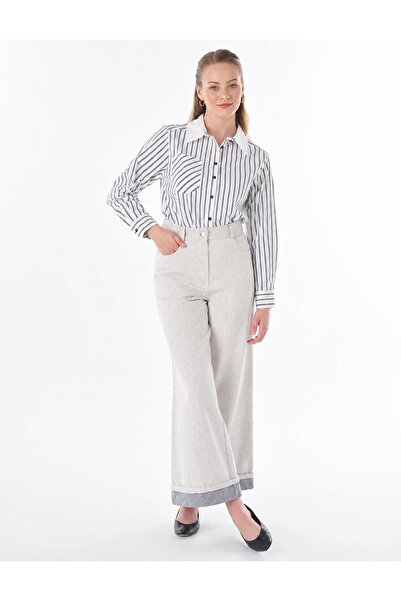Kayra Double Leg Denim Trousers Gray