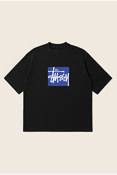 Moon Dancer Stussy Blue Printed Oversize Boxy Cut Unisex 100% Cotton Printed ...