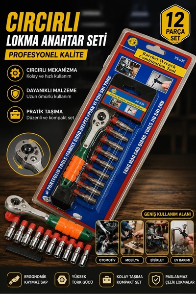 Keyfi Sepet 12 Parça Cırcırlı Lokma Anahtar Seti Mini Ratchet Tornavida Lokma...