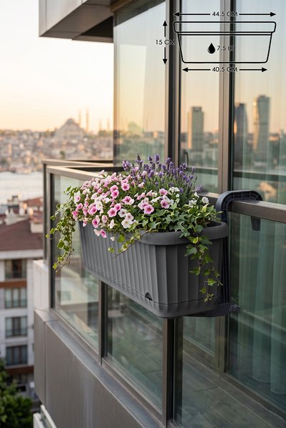 ToXA 7.5 Litre Antrasit Askılı Sütun Balkon Saksı Çizgi Desenli Hazneli Mat P...