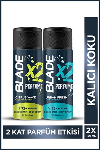 Blade X2 Perfume Citrus & Urban Erkek Deodorant Body Spray 2x150 Ml Leke Bıra...