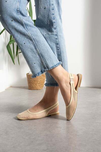BeBeQ Store Carleone Beige Women's Shoes with Open Back and Mesh Detail