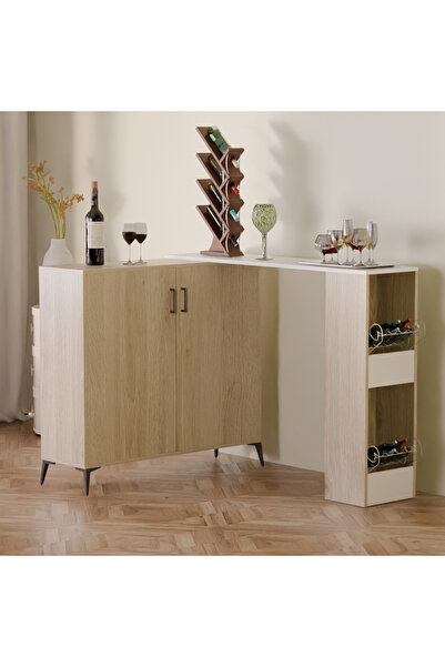 Mahmayi Extendable Bar Cabinet with Wine Rack, 2 Door Kitchen Storage Cabinet...