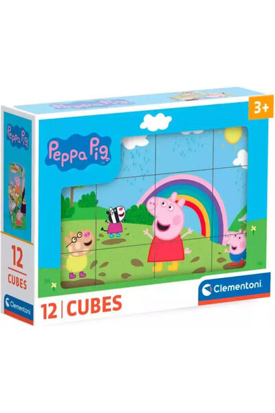 CLEMENTONI 41195 Cuburi puzzle pentru copii, 12 piese, Peppa Pig, Vârsta 3+
