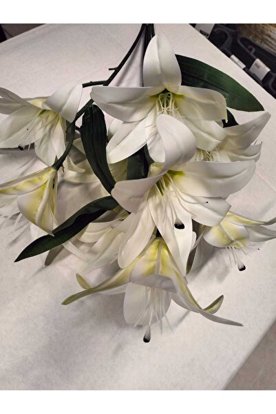 kurt41 9 lu Yapay Gerçek Dokulu Lilyum Büyük Dekoratif Salon Çiçeği 55 Cm