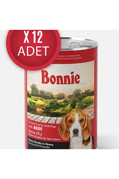Bonnie Biftekli Sos İçinde Et Parçacıklı Köpek Konservesi 400g x 12 Adet