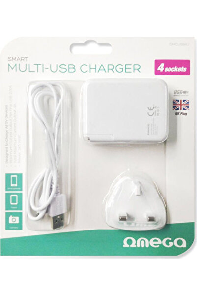 Omega Încărcător cu 4 porturi USB-A și cablu micro USB alb (USB)
