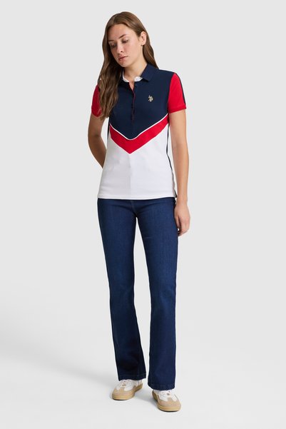 U.S. Polo Assn. Tricou alb cu guler polo pentru femei 50322051-VR013