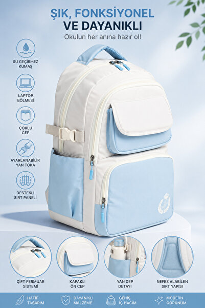 MİECZ BAGS Su Geçirmez Kumaş Ön Kapak Ve Gizli Göze Sahip Geniş İlkokul&Ortao...