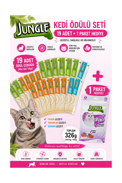 Jungle Kedi Ödülü Avantaj Seti 19'lu Creamy Stick + Crunch Strong Bones 60 gr...