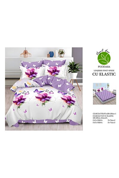 naniland.ro Lenjerie de Pat Bumbac Satinat 2 Persoane 6 Piese cu Elastic 180x...