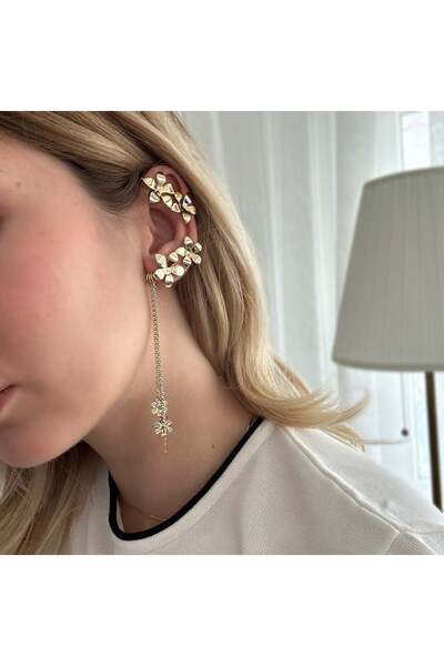 Alice İsstanbul Gold Chain Flower Earcuff Earrings
