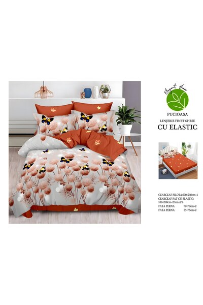 naniland.ro Lenjerie de Pat Bumbac Satinat 2 Persoane 6 Piese cu Elastic 180x...