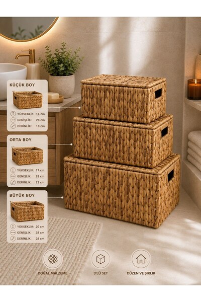 morponi Set of 3 Wicker Mesh Organizer Boxes with Lids - Multi-Purpose Closet and Bathroom Organizer Mr200