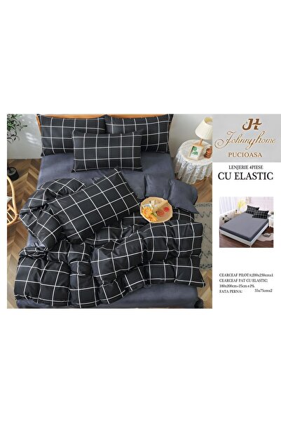 naniland.ro Lenjerie de Pat Bumbac Satinat 2 Persoane 4 Piese cu Elastic 180x...