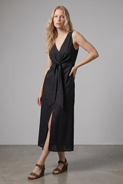 Purpleclo Women's Draped Knot Detailed Stylish Long Dress