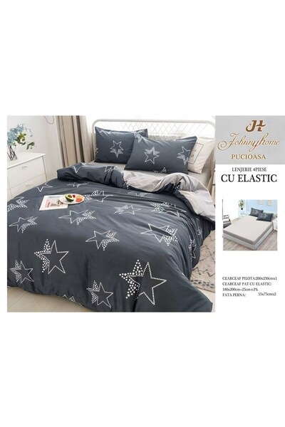 naniland.ro Lenjerie de Pat Bumbac Satinat 2 Persoane 4 Piese cu Elastic 180x...