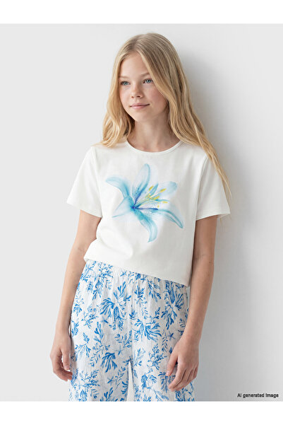 LC Waikiki Rmz Gi̇yi̇m Farkiyla Zero Roba Collar Floral Printed Girls' T-Shirt